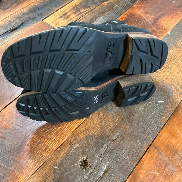 UGG Endell Black Suede Leather Harness Moto Boots Women’s Size 8 - Picture 3 of 7